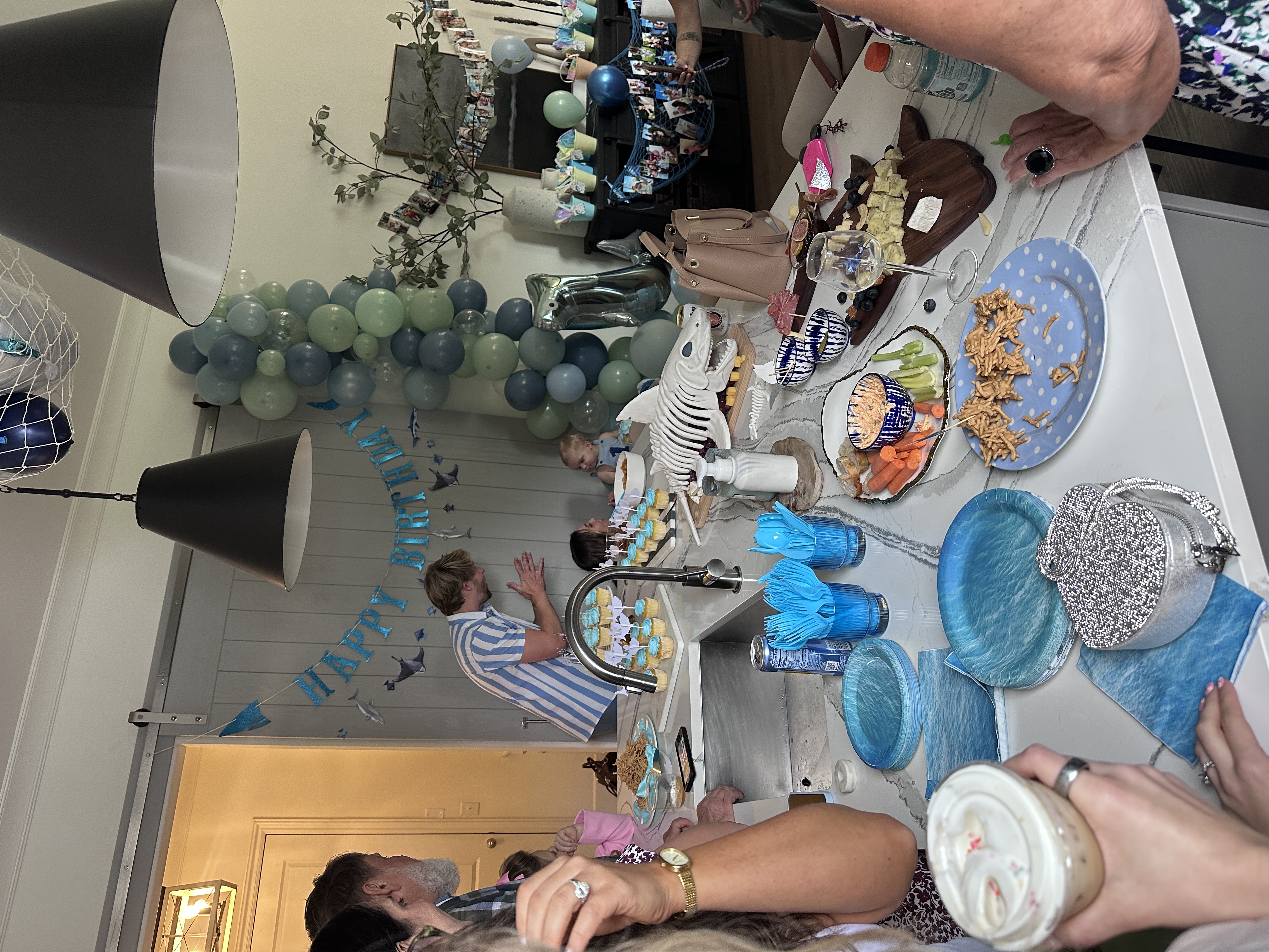 Custom signature blue drink with gummy sharks made by Tee Coffee Studio for themed birthday party Atlanta