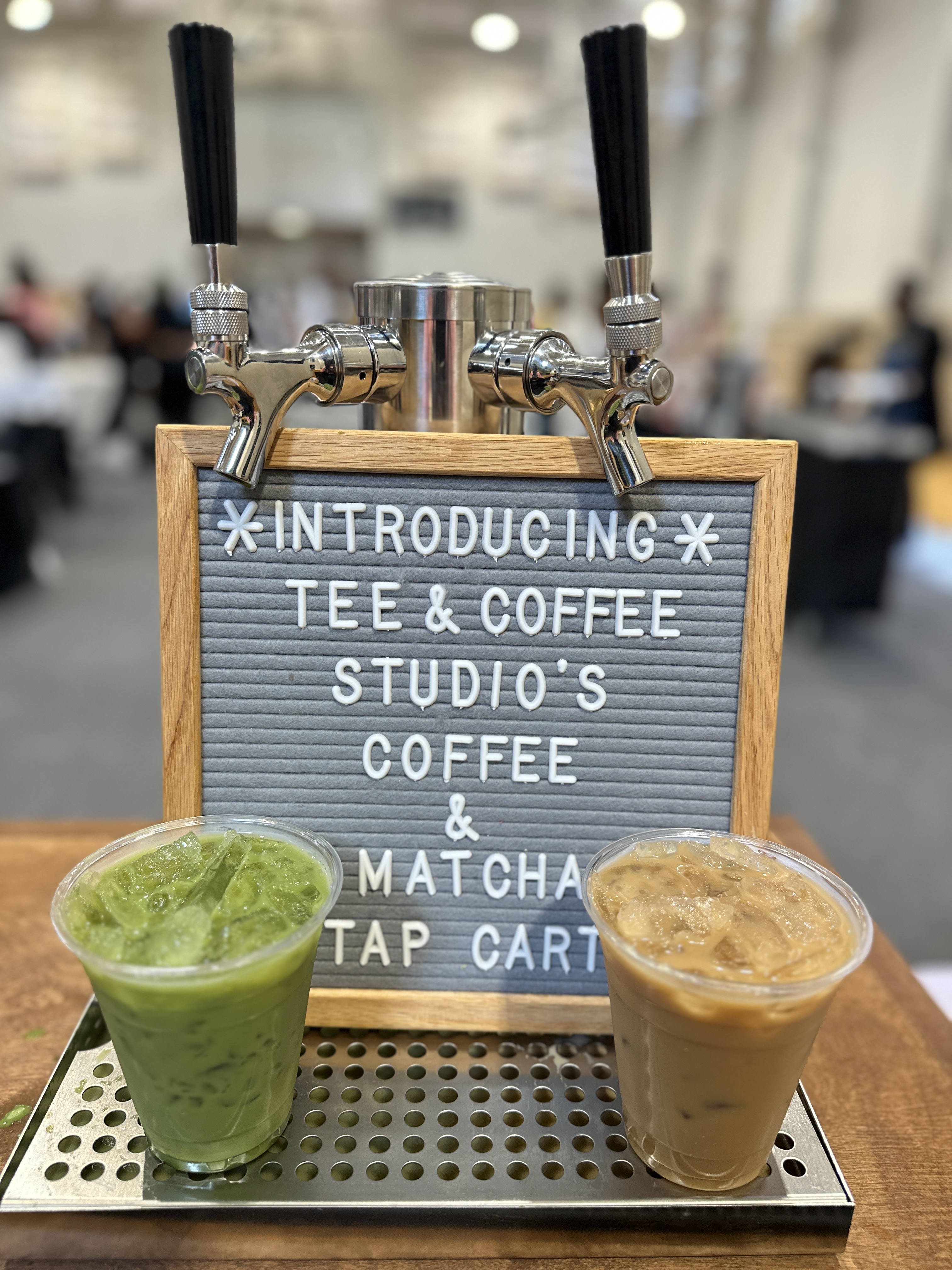 Tee Coffee Studio tap cart dual taps with matcha and cold brew drinks